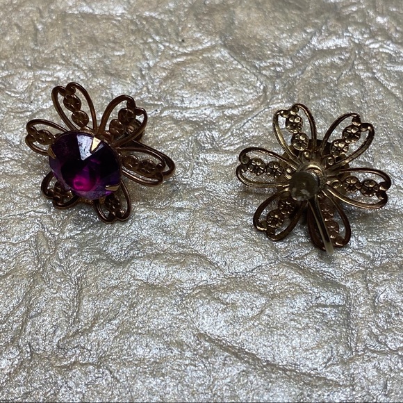 Vintage Copper w/ Purple Crystal Flower Screw Back - Picture 5 of 6